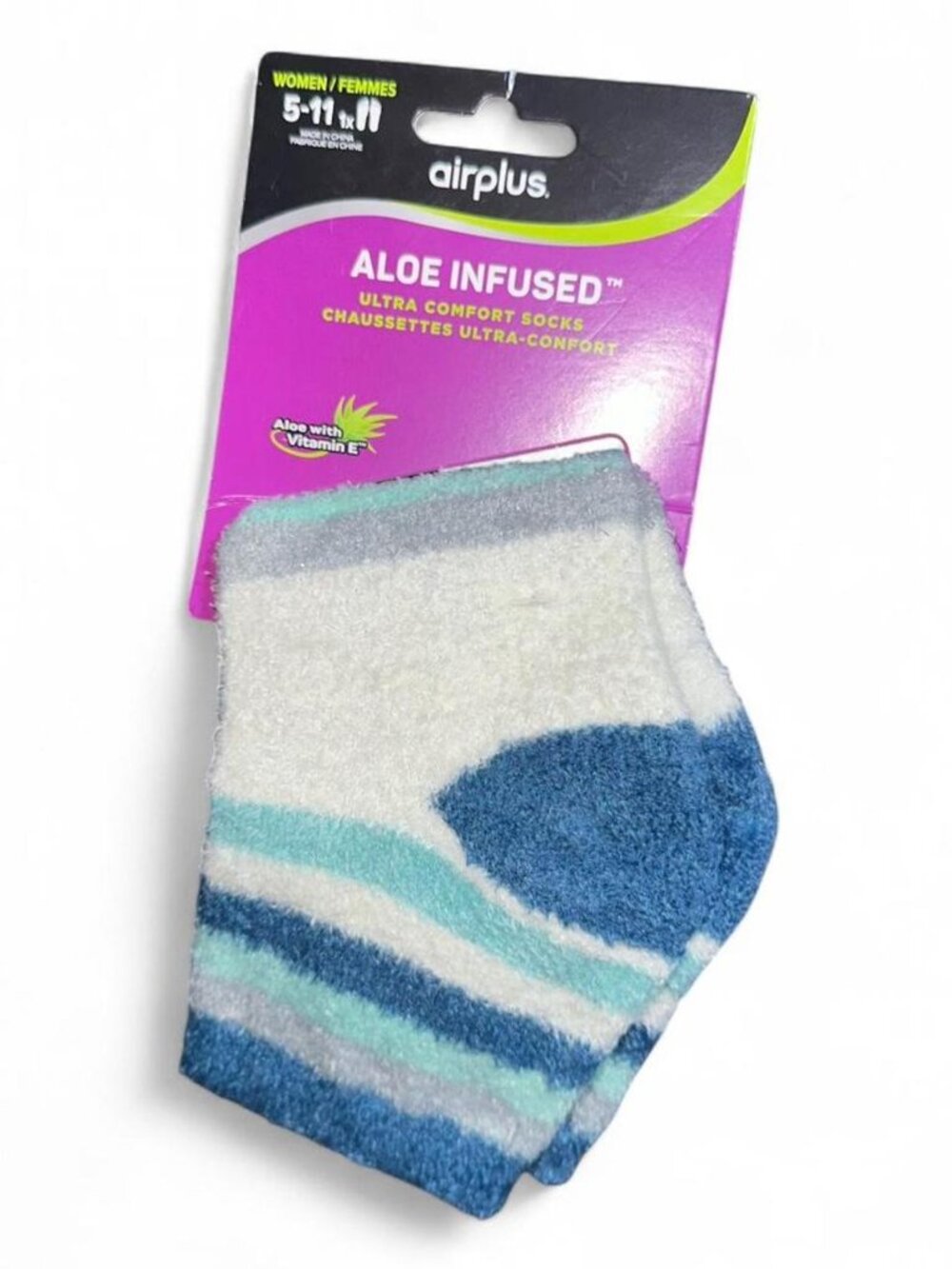 Airplus Aloe Infused Ultra Comfort Socks NWT Women 5-11 New with Tag Blue White